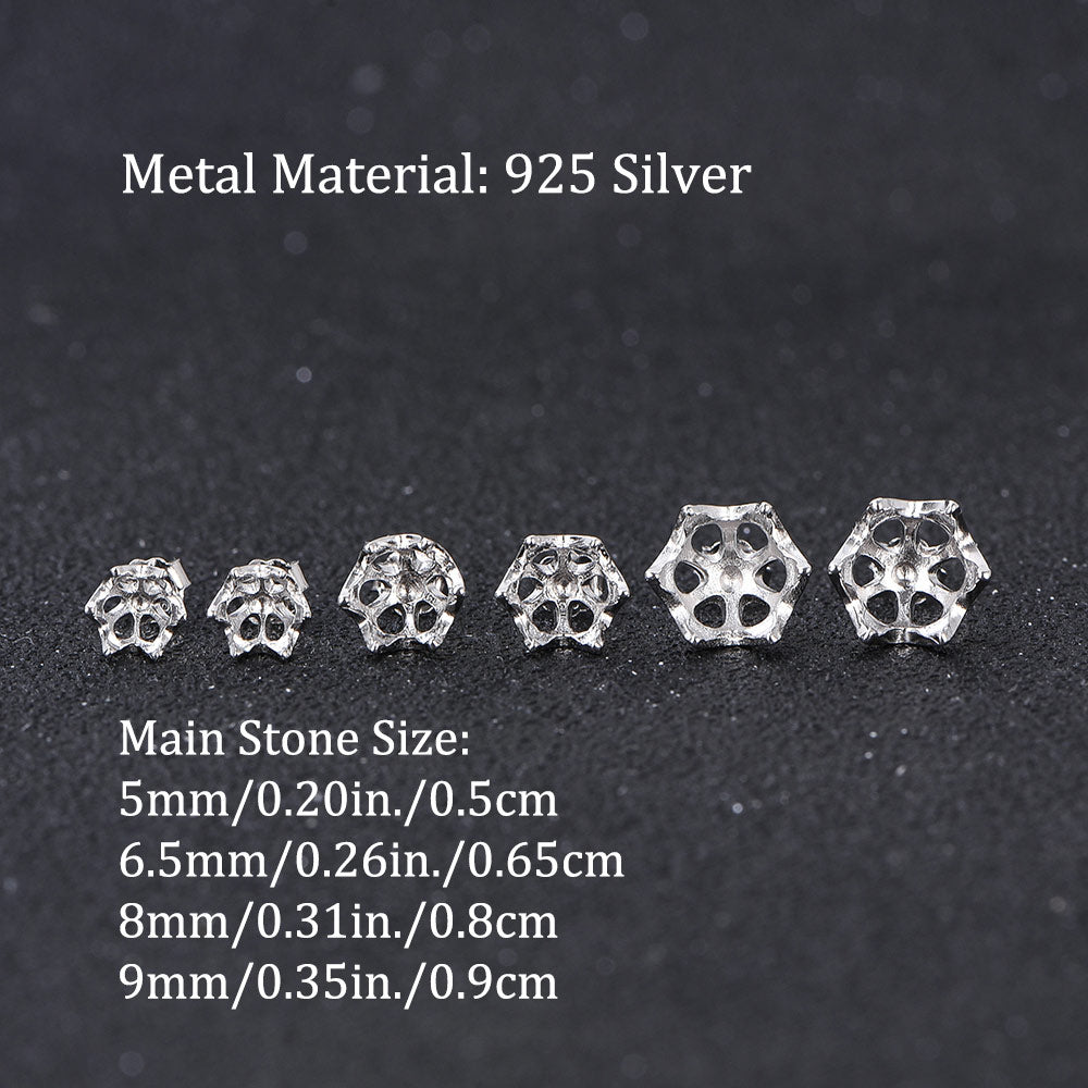 5mm–9mm Lotus Stud Earring Setting S925 Sterling Silver for DIY Jewelry Making