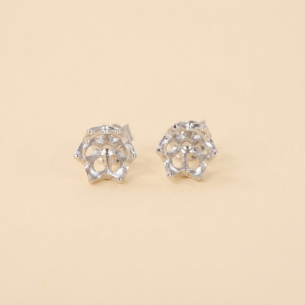 5mm–9mm Lotus Stud Earring Setting S925 Sterling Silver for DIY Jewelry Making