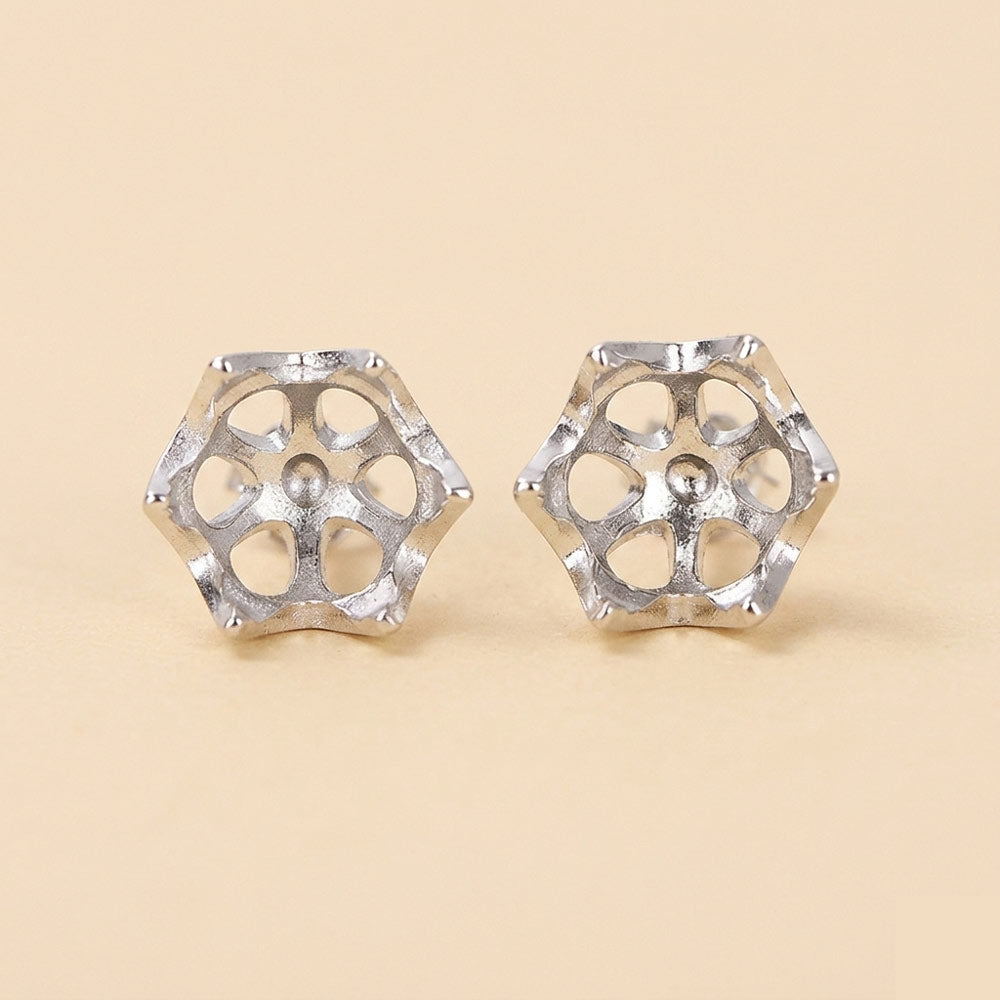 5mm–9mm Lotus Stud Earring Setting S925 Sterling Silver for DIY Jewelry Making