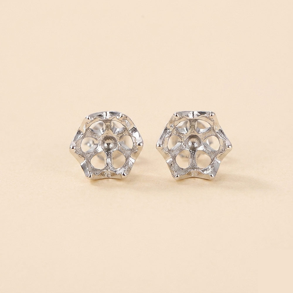 5mm–9mm Lotus Stud Earring Setting S925 Sterling Silver for DIY Jewelry Making