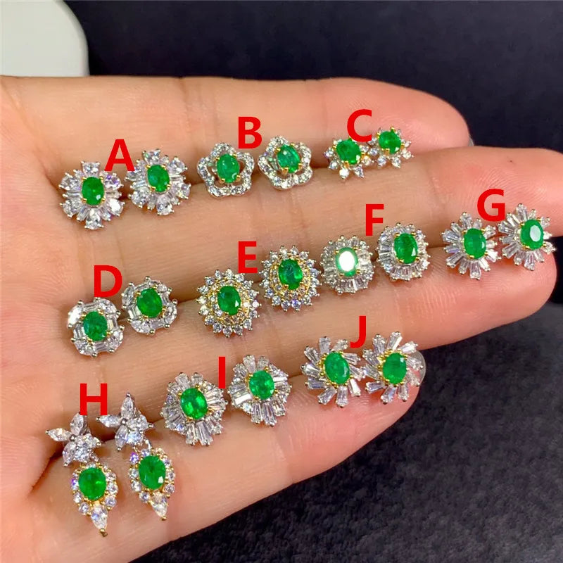 Weatiapo Natural Emerald Stud Earrings 925 Sterling Silver Earrings Delicate Woman Earrings