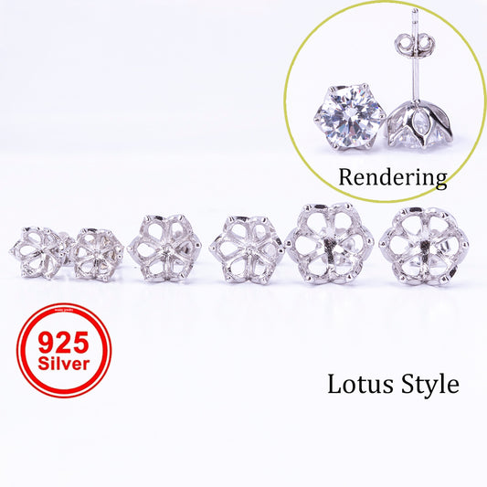 A pair of 5-8mm Lotus Style Earring Blanks, S925 Sterling Silver Material, Exquisite and Simple Design for Women's Earring Settings, Suitable for DIY Women's Ear Jewelry