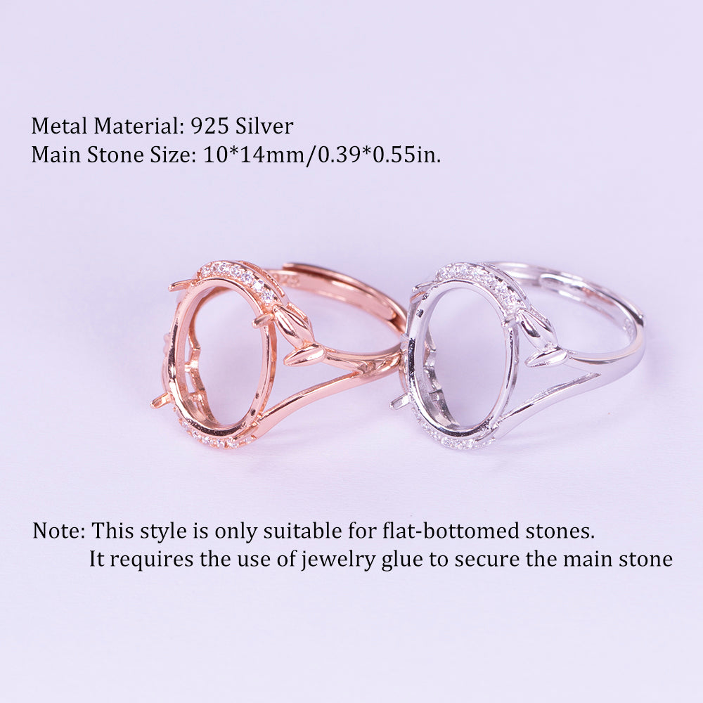 1pc 10*14mm Bamboo Leaf Style Ring Setting, S925 Sterling Silver Material, Suitable for Handcrafting DIY Women's Rings