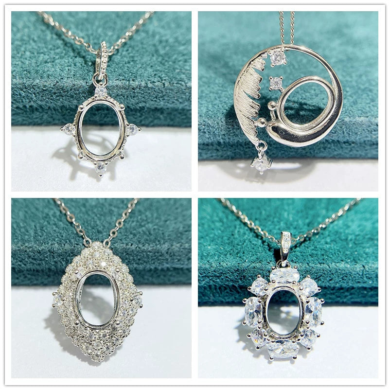 7×9mm Oval S925 Silver Pendant Setting for Gemstone Mounting