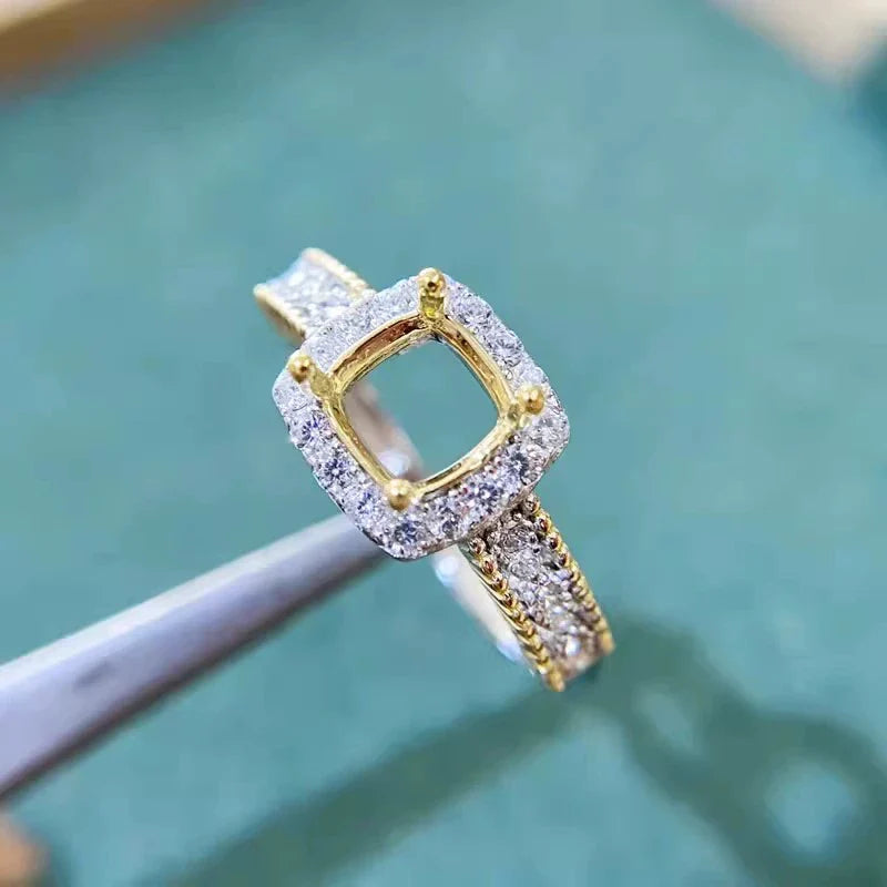 Cushion S925 Sterling Silver, 18K Gold Plated Ring Setting, Adjustable, Unset, For Women