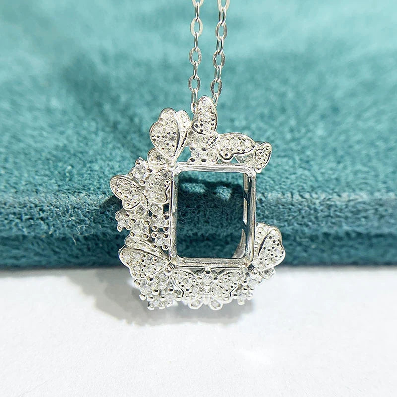 Rectangle 8×10 mm S925 Sterling Silver Pendant Setting, Unset, For Women