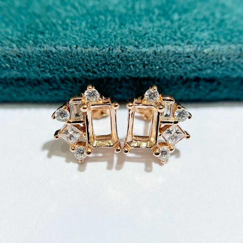 Rectangle 4×6 mm S925 Sterling Silver Earring Setting, Unset, For Women