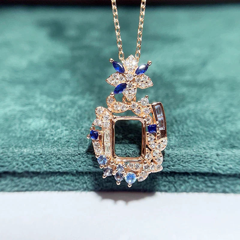 Square 6×8 mm S925 Sterling Silver Pendant Setting, Unset, For Women, Fashion Style