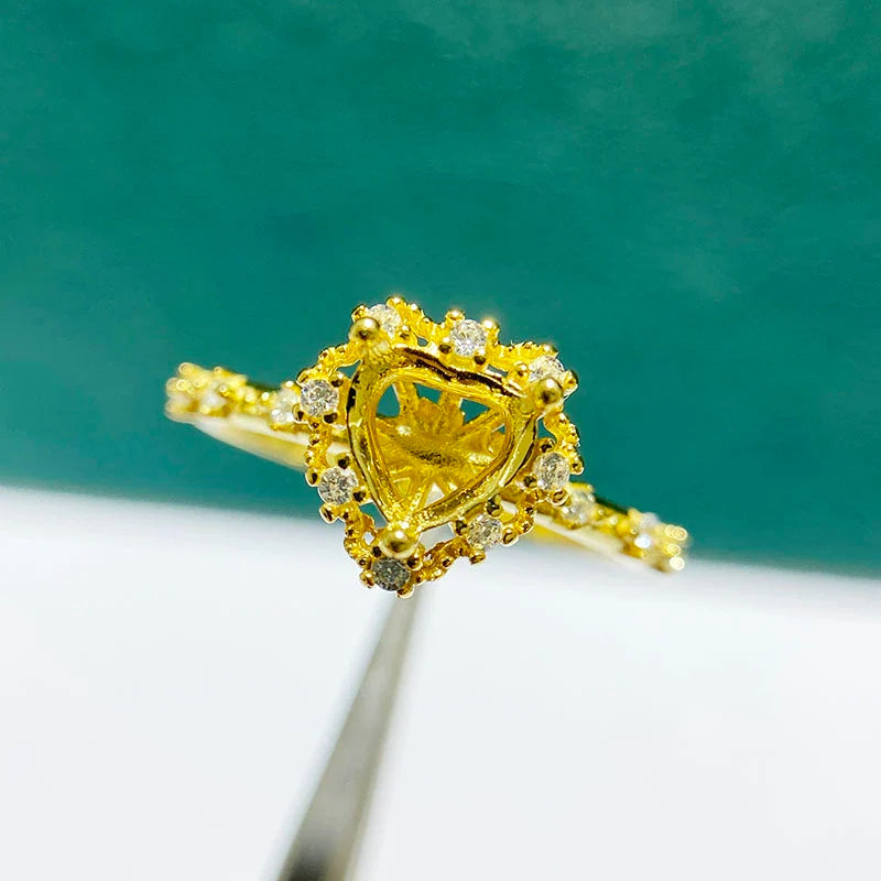 Heart 6×6 mm S925 Sterling Silver Ring Setting, Adjustable, Unset, Fashion Style