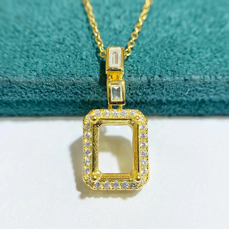 Square 7×9 mm S925 Sterling Silver Pendant Setting, Unset, For Women, Fashion Style