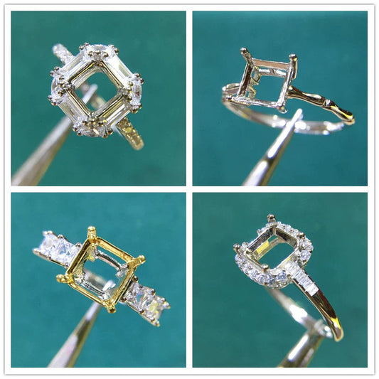 Square 6 mm S925 Sterling Silver Ring Setting, Unset Mount, For Women