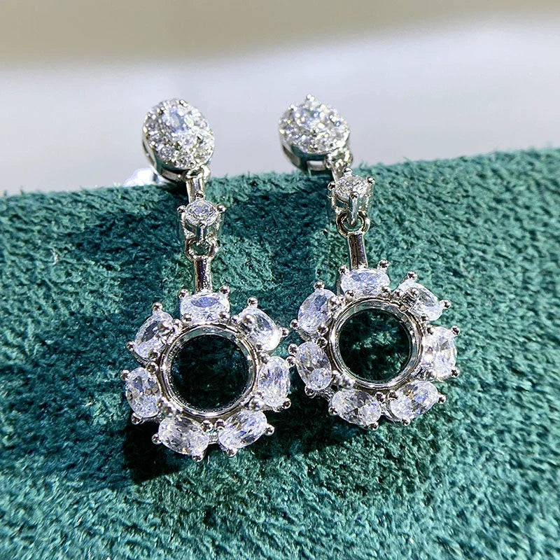 Round 6 mm S925 Sterling Silver Earring Settings, Unset Mount, For Women