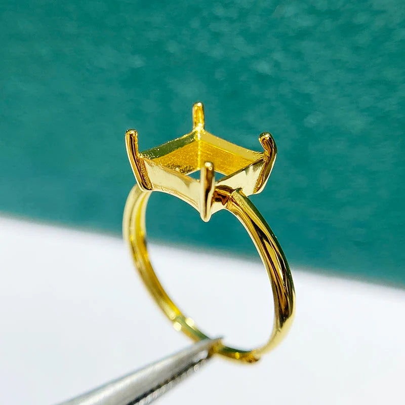 Square S925 Sterling Silver Ring Setting, Adjustable, Unset