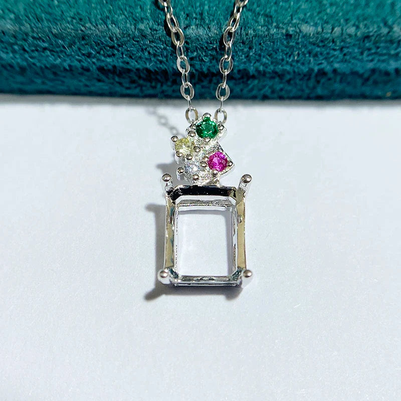 Square 7×9 mm S925 Sterling Silver Pendant Setting, Unset, For Women, Fashion Style