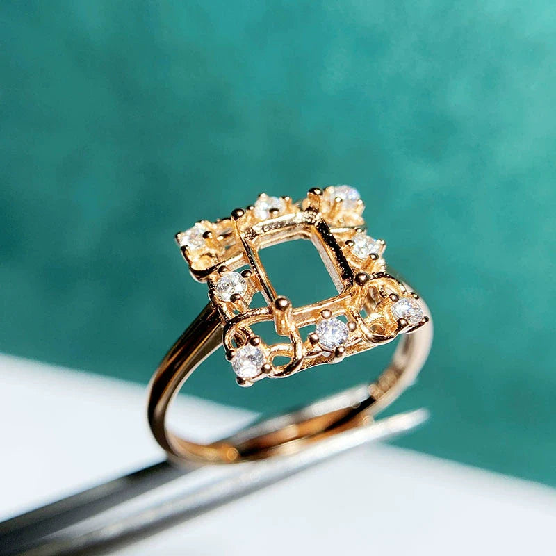 Rectangle 5×7 mm S925 Sterling Silver Ring Setting, Unset, For Women, Vintage Style