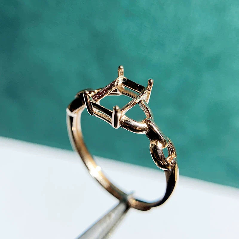 Rectangle 5×7 mm S925 Sterling Silver Ring Setting, Adjustable, Unset, For Women, Minimalist Style