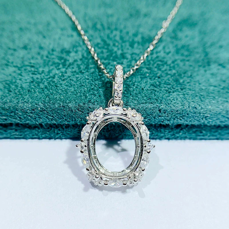 Oval 10×12 mm S925 Sterling Silver Jewelry Setting Set, Ring / Pendant, Unset, For Women, Fashion Style