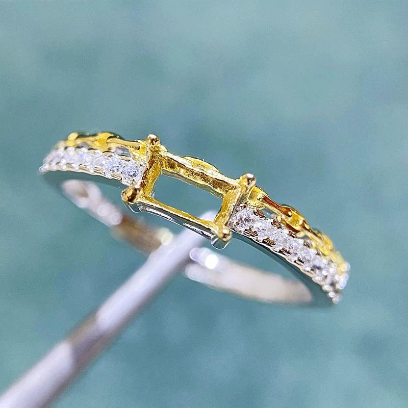 Rectangle 3×5 mm / 4×5 mm S925 Sterling Silver, 18K Gold Plated Ring Setting, Adjustable, Unset, For Women