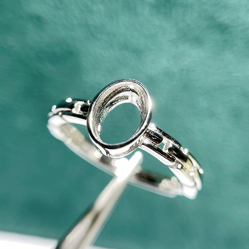 5×7mm Oval S925 Silver Adjustable Bezel Ring Setting for Gemstone Mounting