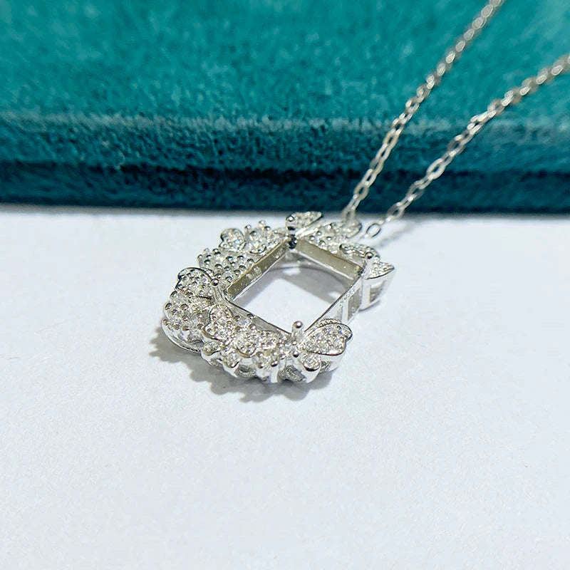 Rectangle 8×10 mm S925 Sterling Silver Pendant Setting, Unset, For Women