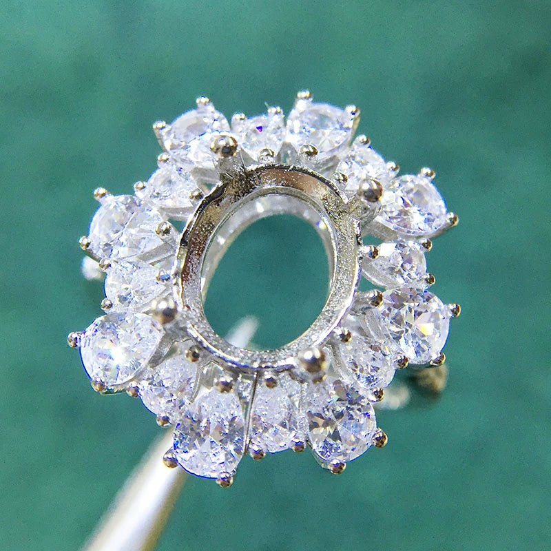 8×10mm Oval & 3×4mm Teardrop S925 Silver Adjustable Cluster Ring Setting for Gemstone Mounting