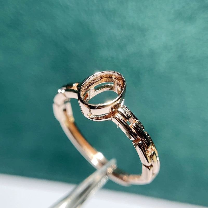 5×7mm Oval S925 Silver Adjustable Bezel Ring Setting for Gemstone Mounting