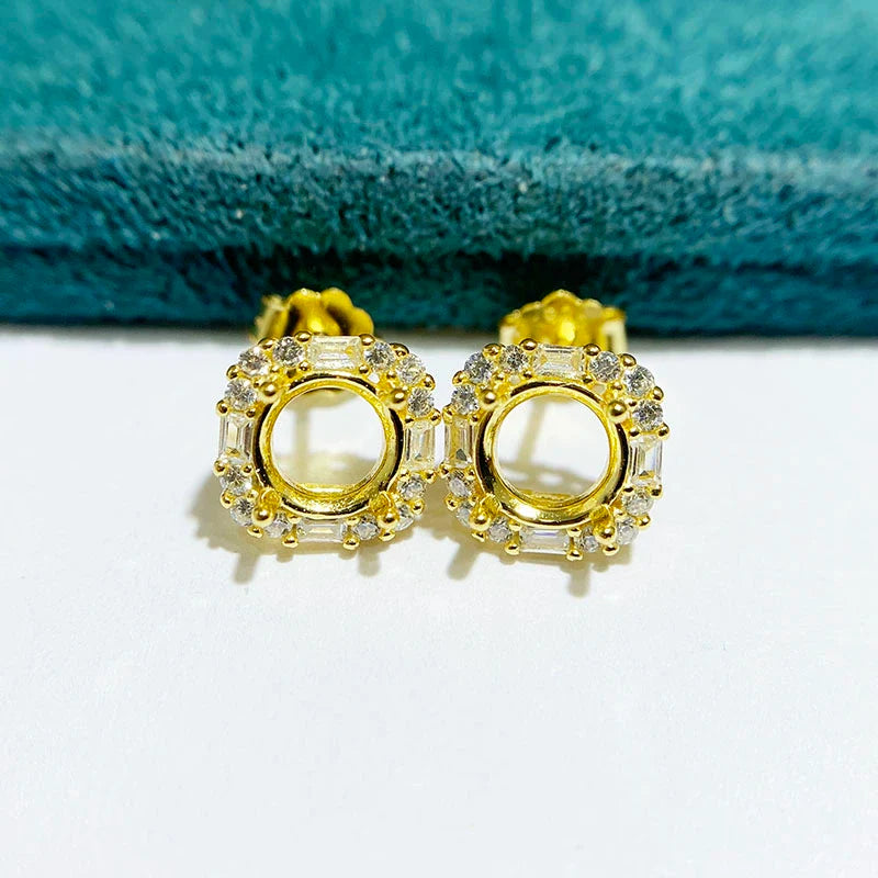 Round 6×6 mm S925 Sterling Silver Earring Settings, Unset Mount, For Women