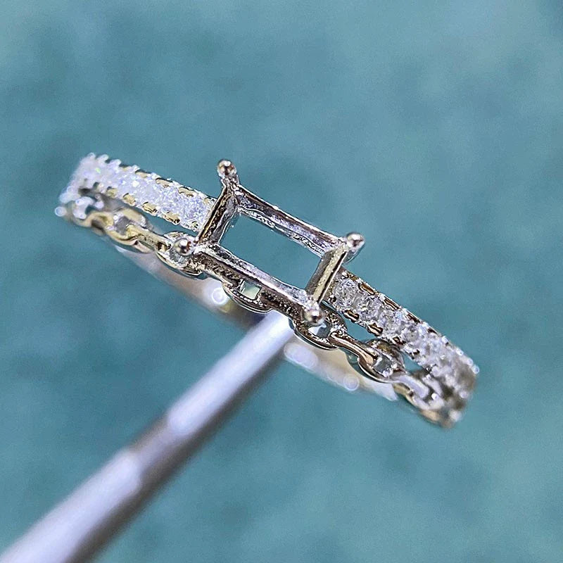 Rectangle 3×5 mm / 4×5 mm S925 Sterling Silver, 18K Gold Plated Ring Setting, Adjustable, Unset, For Women