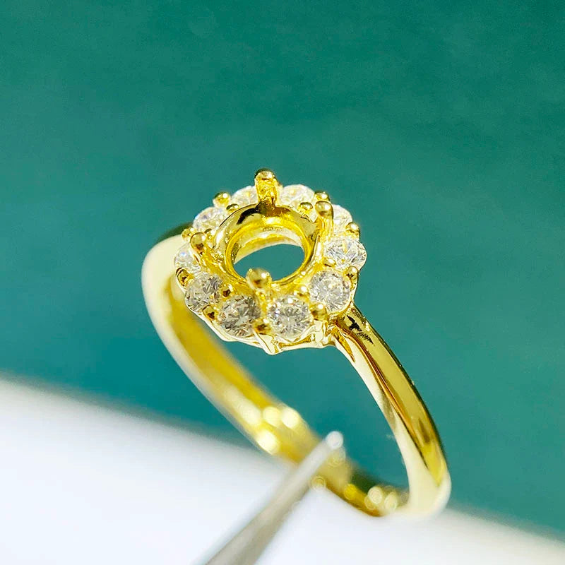 S925 Sterling Silver, 18K Gold Plated Ring Setting, Unset, For Women