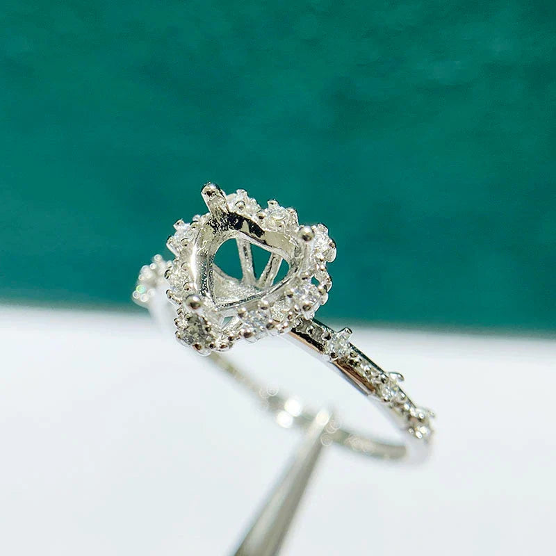 Heart 6×6 mm S925 Sterling Silver Ring Setting, Adjustable, Unset, Fashion Style