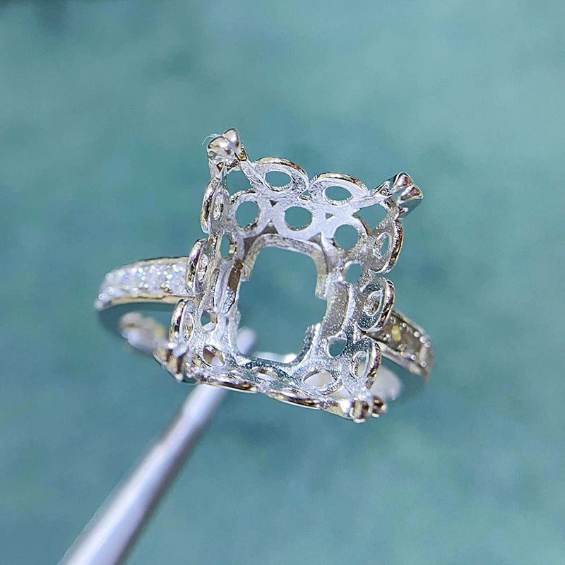 Rectangle 3×4 mm / 5×7 mm / 10×12 mm S925 Sterling Silver Adjustable Ring Setting, for Women, Unset Stone Mount, Empty Ring Setting, New Design Design