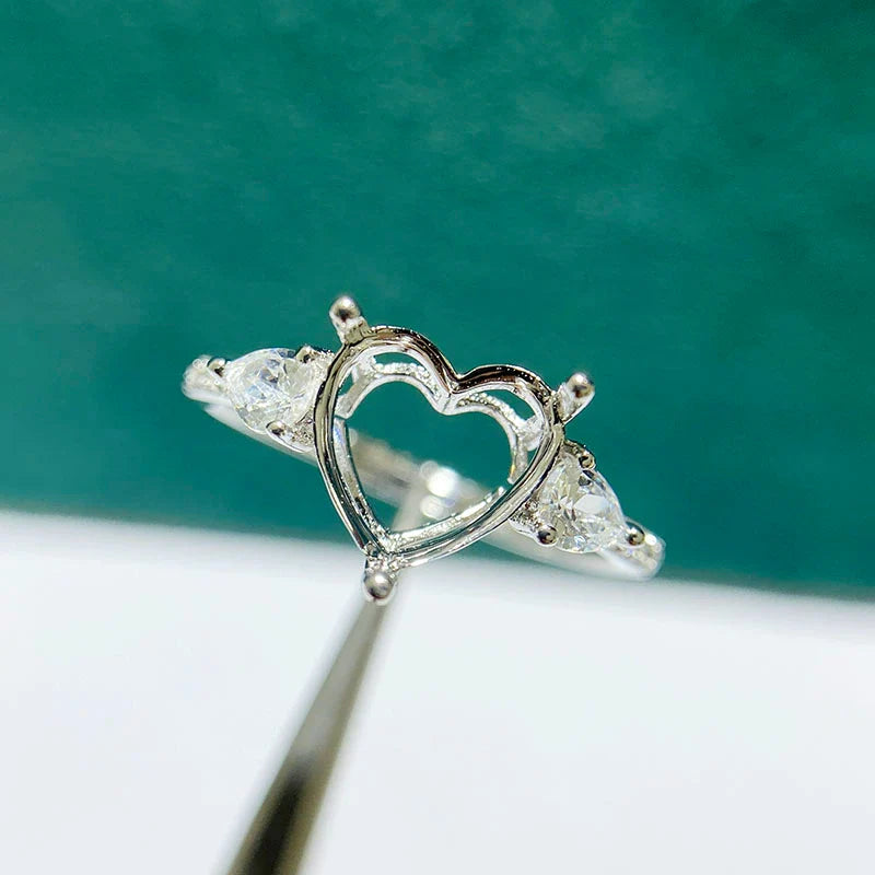 S925 Sterling Silver Heart 8×8 mm Ring Setting for DIY Jewelry Making