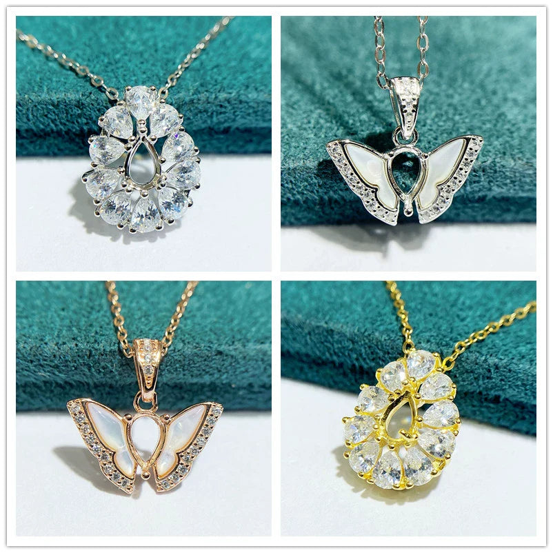 S925 Sterling Silver Pear 4×6 mm Pendant Setting for DIY Jewelry Making