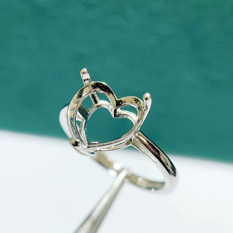 Heart S925 Sterling Silver Ring Setting, Adjustable, Unset, For Women