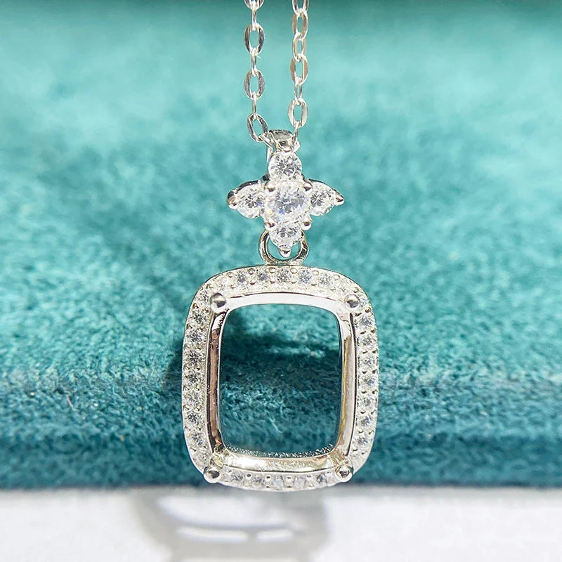 Chunky Cushion 9×11 mm S925 Sterling Silver Pendant Setting, Unset, For Women, Minimalist Style, Fashion Style