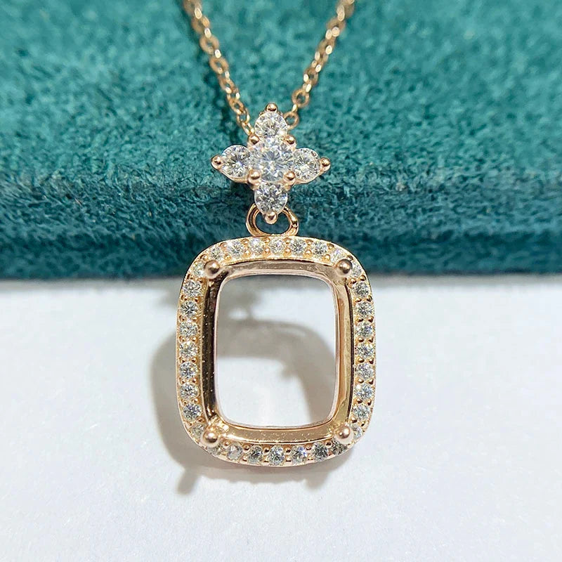 Chunky Cushion 9×11 mm S925 Sterling Silver Pendant Setting, Unset, For Women, Minimalist Style, Fashion Style