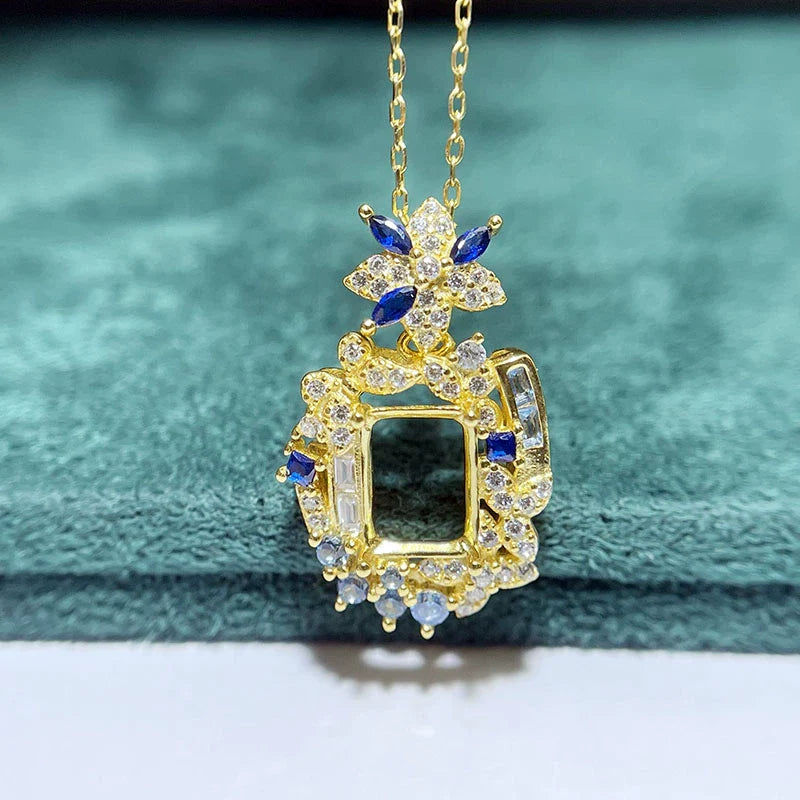 Square 6×8 mm S925 Sterling Silver Pendant Setting, Unset, For Women, Fashion Style