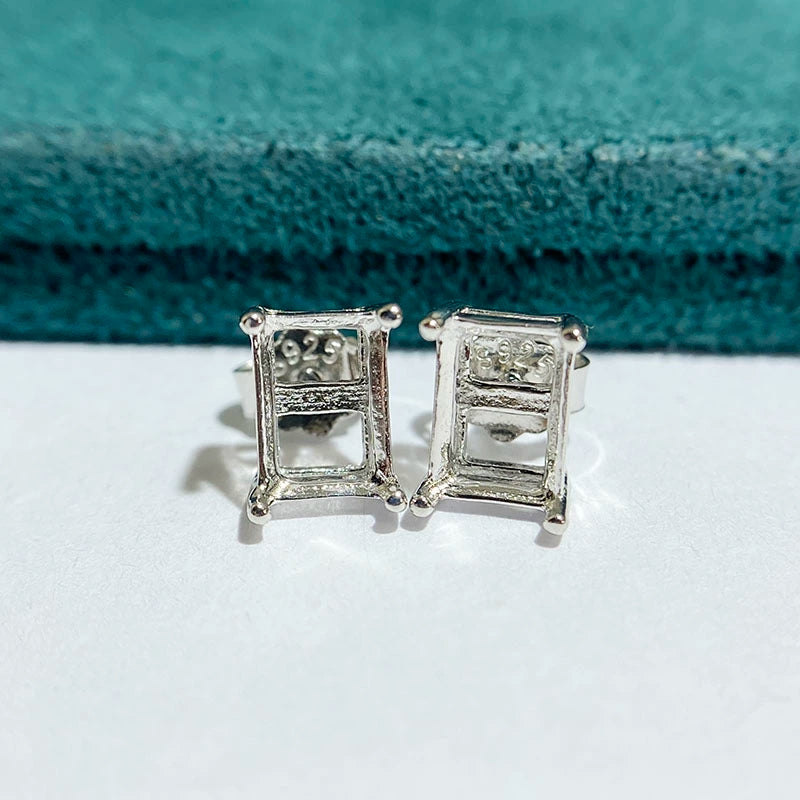 3×4 / 4×6 / 5×7 / 6×8mm Rectangular S925 Silver Stud Earring Settings, Simple Prong Design