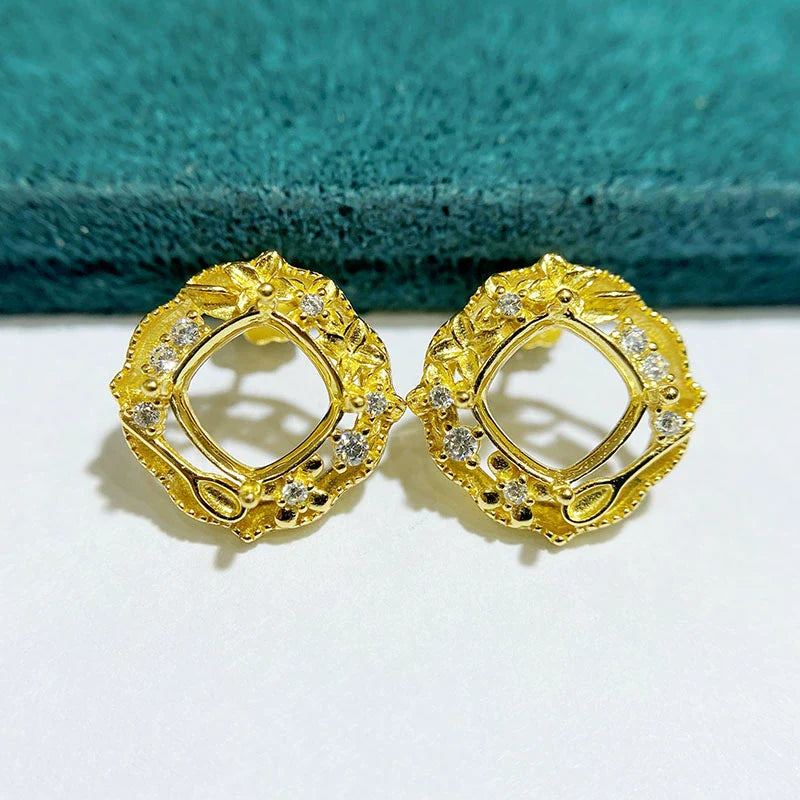 Cushion 8×8 mm S925 Sterling Silver Earring Setting, Unset