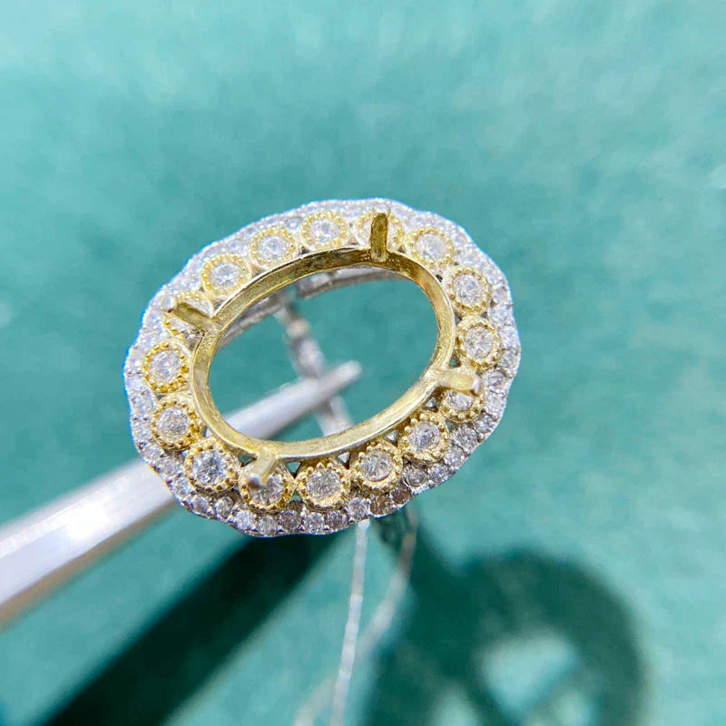 Oval 10×14 mm S925 Sterling Silver, 18K Gold Plated Ring Setting, Adjustable, Unset, For Women