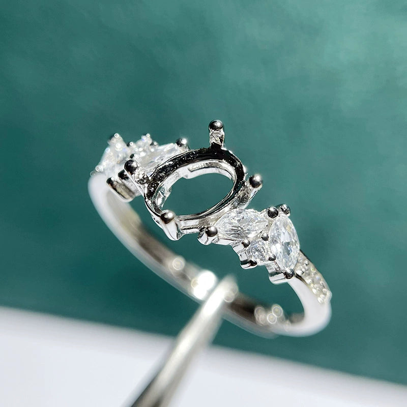 5×7mm Oval S925 Silver Adjustable Bezel Ring Setting for Gemstone Mounting