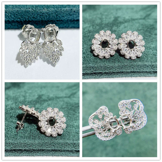 S925 Sterling Silver Oval, Round, Flower 4×5 mm Earring Setting for DIY Jewelry Making