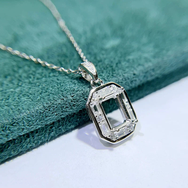 Square 6×8/8×10 mm S925 Sterling Silver Pendant Setting, Unset Mount, For Women