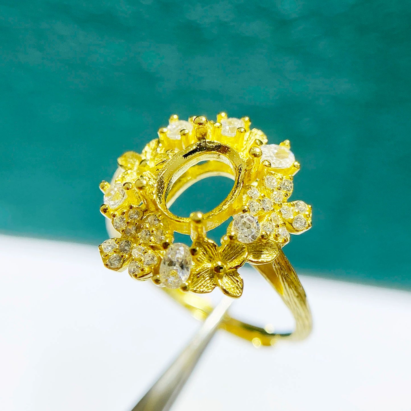 5×7 / 6×8mm Oval S925 Silver Adjustable Ring Setting for Gemstone Mounting