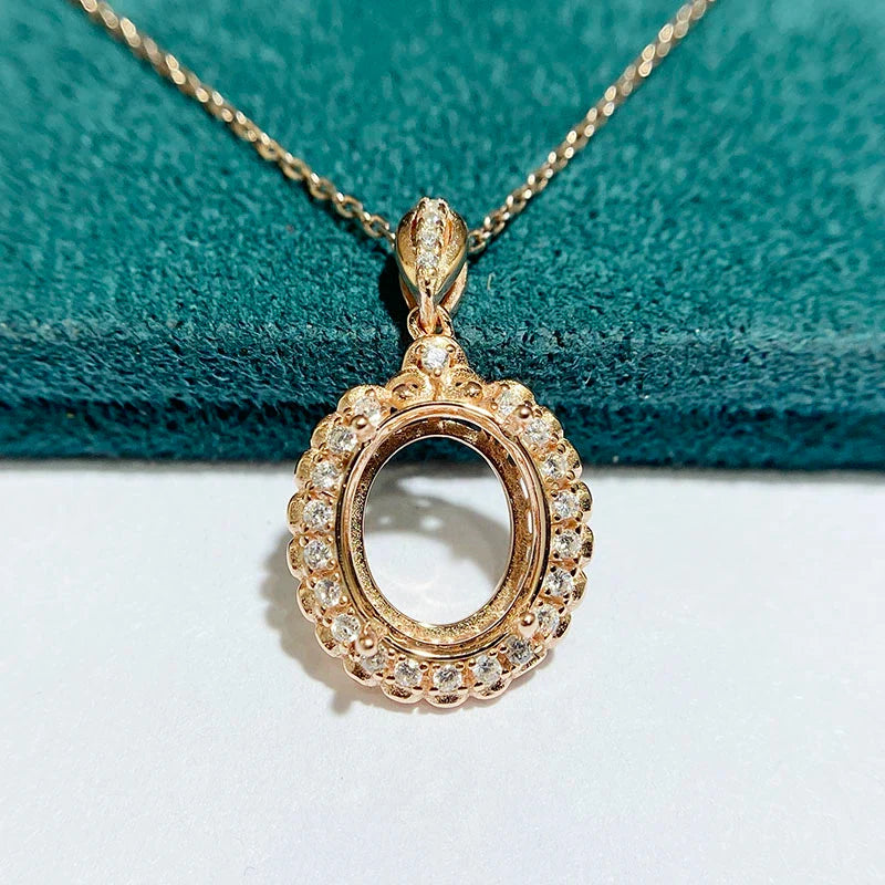 Oval 10×12 mm S925 Sterling Silver Pendant Setting, Unset, For Women, Vintage Style