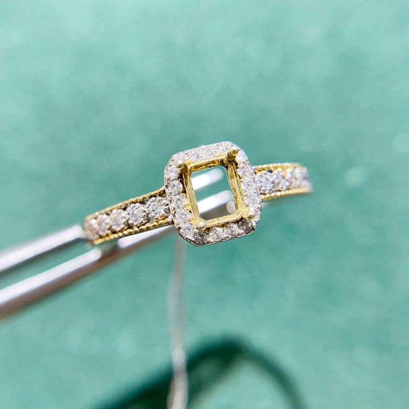 Rectangle 4×5 mm S925 Sterling Silver, 18K Gold Plated Ring Setting, Adjustable, Unset, For Women