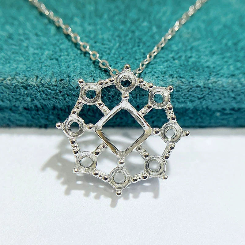 Square 6×6 mm S925 Sterling Silver Pendant Setting, Unset, For Women, Cluster Setting, Fashion Style