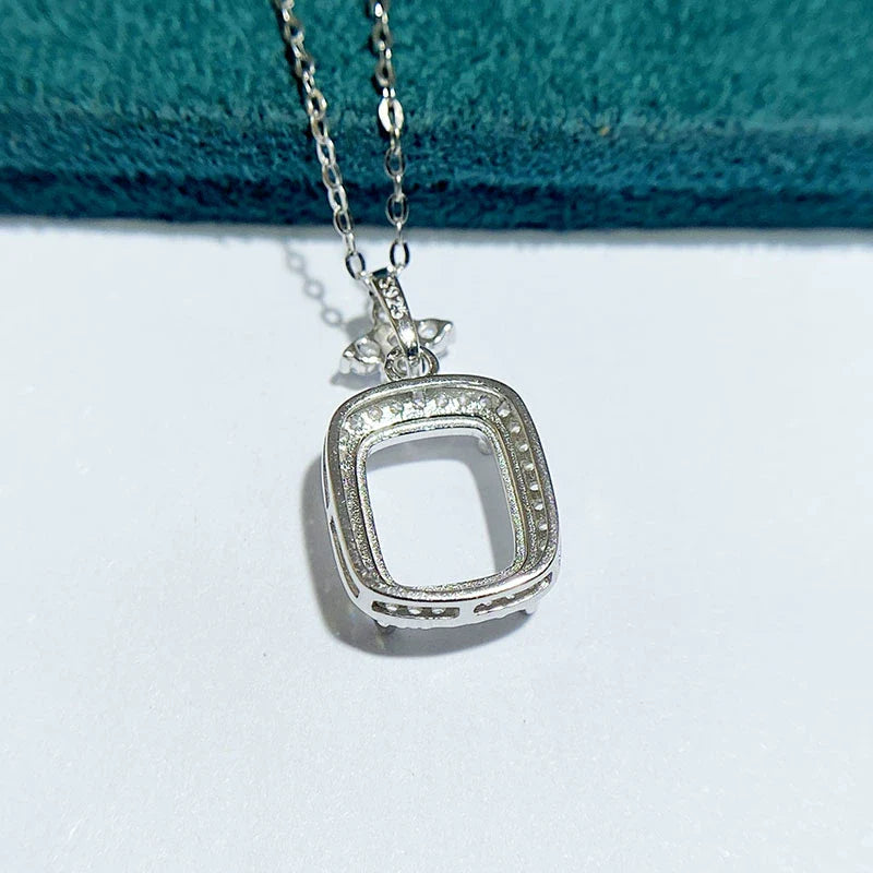 Chunky Cushion 9×11 mm S925 Sterling Silver Pendant Setting, Unset, For Women, Minimalist Style, Fashion Style