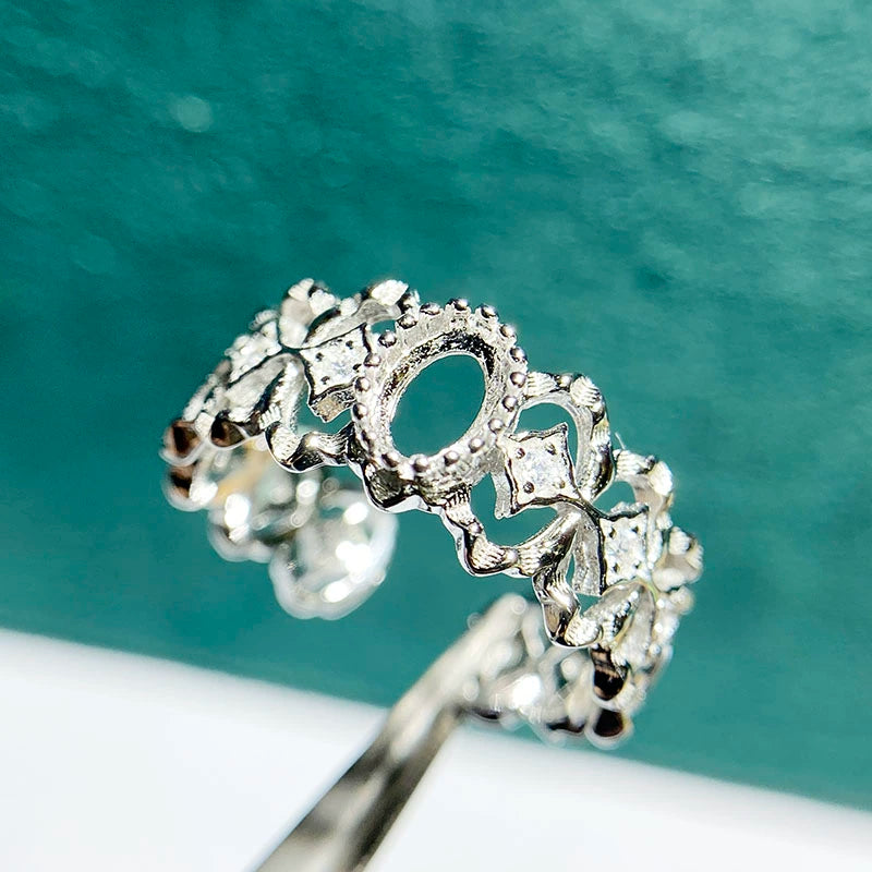 4×6mm Oval S925 Silver Adjustable Bezel Ring Setting for Gemstone Mounting