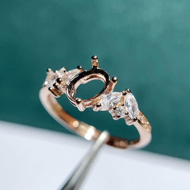 5×7mm Oval S925 Silver Adjustable Bezel Ring Setting for Gemstone Mounting